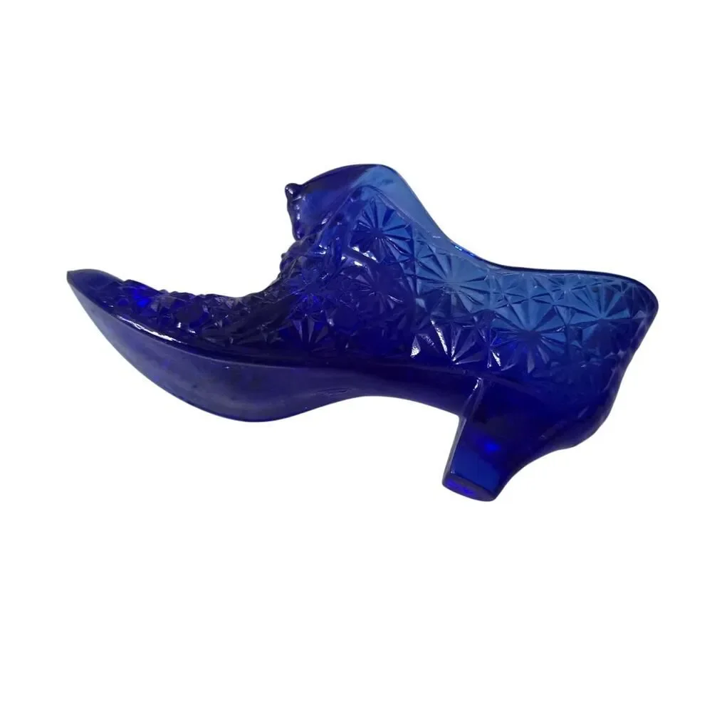 Rare Vintage Fenton Button & Daisy Cobalt Blue Cat Head Glass Shoe 5.5”